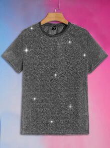Manfinity Men Glitter Tee - Dark Grey - View 1