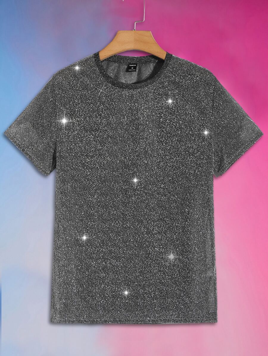 Manfinity Men Glitter Tee - Dark Grey - View 1