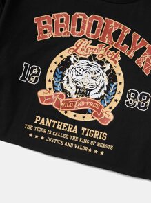 SHEIN EZwear Áo thun nữ Thú vật Lá thư Giải trí - màu đen - Xem 2