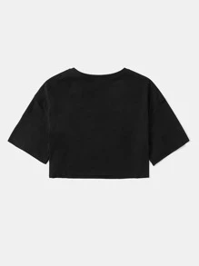 SHEIN EZwear Áo thun nữ Thú vật Lá thư Giải trí - màu đen - Xem 3