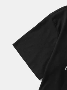 SHEIN EZwear Áo thun nữ Thú vật Lá thư Giải trí - màu đen - Xem 4