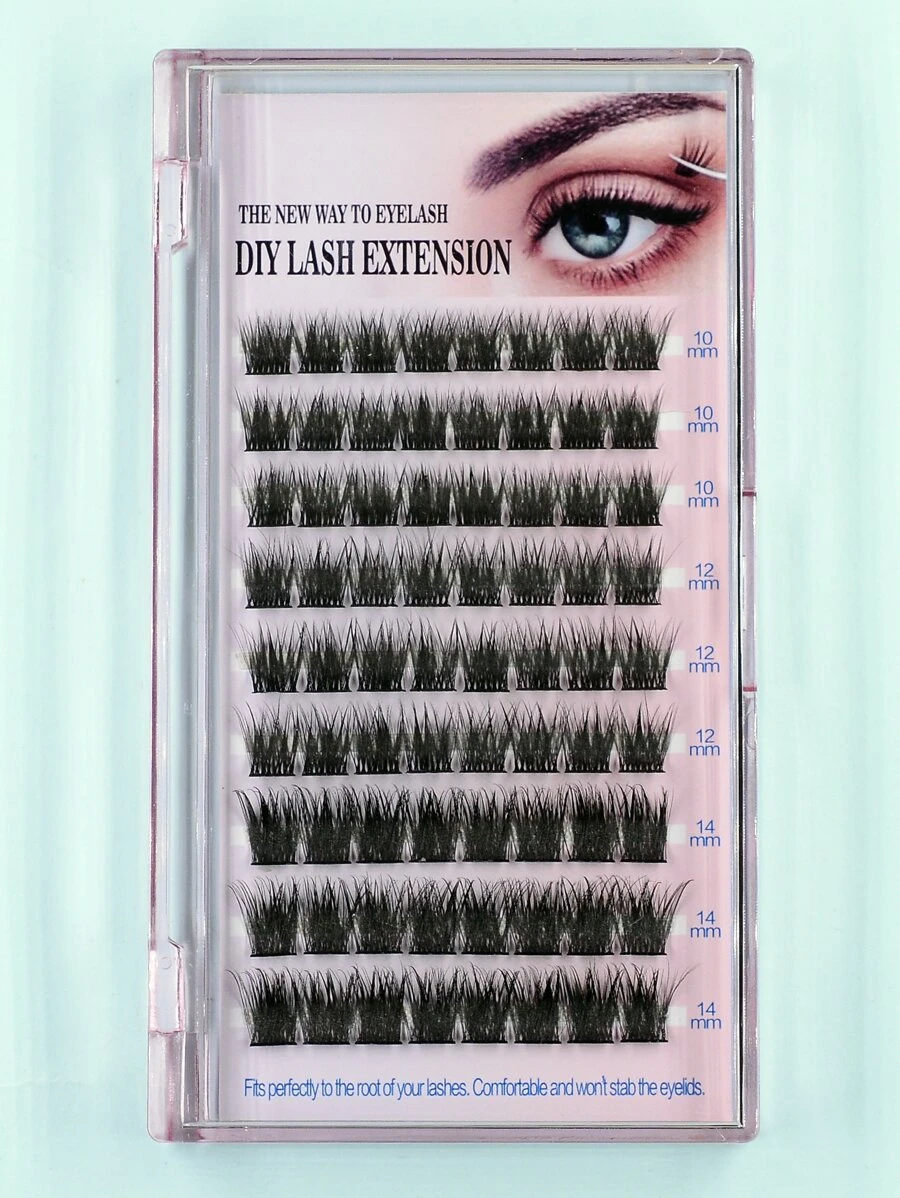 1box Faux Mink Individual False Eyelashes - Black - View 1