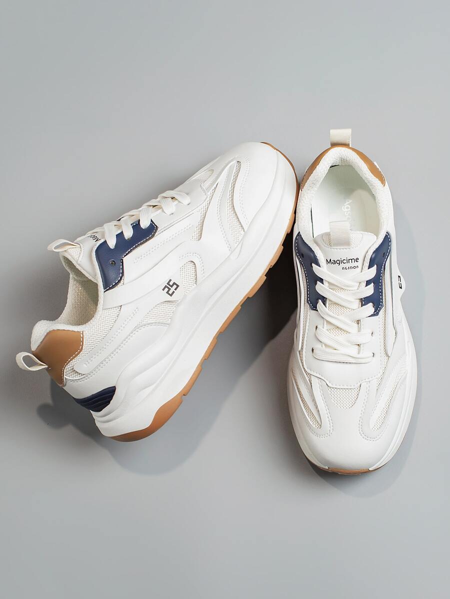 Letter Patch Decor Lace-up Front Running Shoes - Beige - View 1