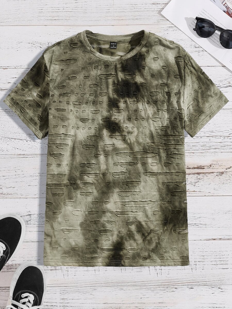 Manfinity Men Tie Dye Ripped Tee - Army Green - View 1