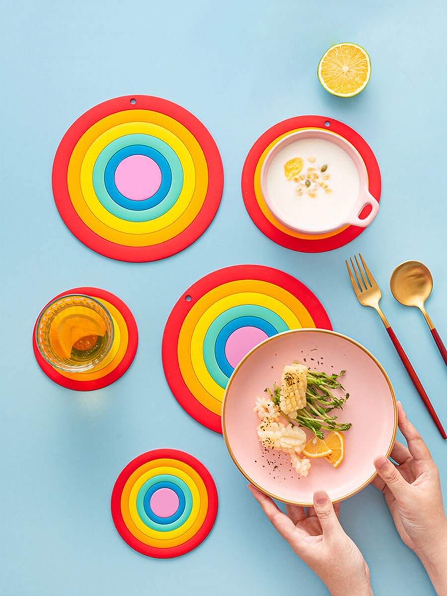 1入組PVC可愛彩虹設計防滑桌墊 - 紅色 - 查看 1