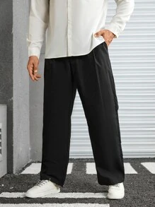 Manfinity Men Slant Pocket Plicated Detail Suit Trousers - Black - View 1