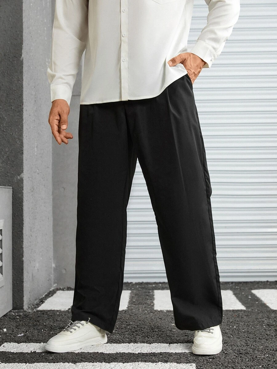 Manfinity Men Slant Pocket Plicated Detail Suit Trousers - Black - View 1