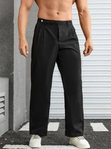 Manfinity Men Slant Pocket Plicated Detail Suit Trousers - Black - View 3