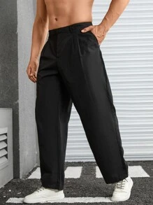 Manfinity Men Slant Pocket Plicated Detail Suit Trousers - Black - View 4