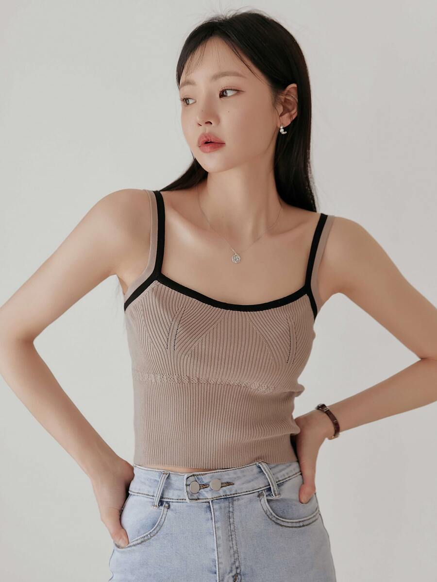 DAZY 撞色滾邊針織吊帶短上衣