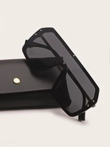 男士平頂形太陽眼鏡 - 黑色 - 查看 1