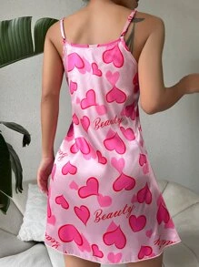愛心圖案緞面吊帶睡裙