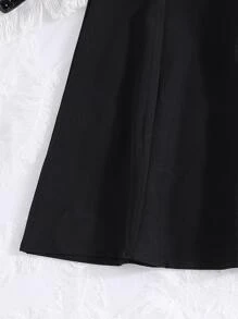 女孩標語補丁貼Polo領泡泡袖連衣裙 - 黑色 - 查看 4