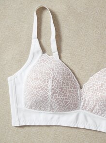 大碼蕾絲拼接無鋼圈文胸 - 白色 - 查看 4