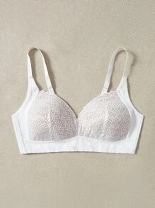 大碼蕾絲拼接無鋼圈文胸 - 白色 - 查看 5