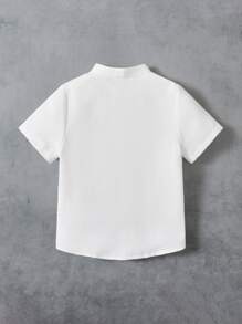 SHEIN 男童休閒舒適純色短袖衫,立領款式 - 白色 - 查看 2