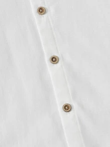 SHEIN 男童休閒舒適純色短袖衫,立領款式 - 白色 - 查看 4