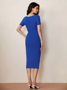 SHEIN BASICS Solid Scoop Neck Dress - Royal Blue - View 2