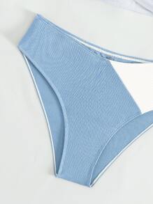 SHEIN Teen Girls Color Block Ring Linked Bikini Set Summer Beach - Blue and White - View 4