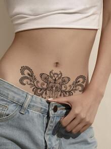 紋身貼紙,1張蝴蝶樣式一次性紋身適合女士,紋身貼紙成年人,逼真紋身貼蝴蝶,適合女士和女孩 - 黑色 - 查看 1