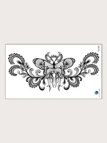 紋身貼紙,1張蝴蝶樣式一次性紋身適合女士,紋身貼紙成年人,逼真紋身貼蝴蝶,適合女士和女孩 - 黑色 - 查看 2