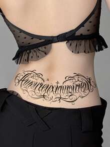 1 pieza Tatuaje temporal grande para el torso, diseño de patrón de símbolos abstractos para el pecho, abdomen, espalda - Negro - Ver 3