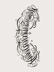 1 pieza Tatuaje temporal grande para el torso, diseño de patrón de símbolos abstractos para el pecho, abdomen, espalda - Negro - Ver 4