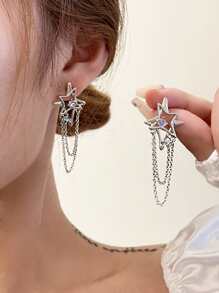 Bông tai hình ngôi sao & chuỗi trang trí - Bạc - Xem 2