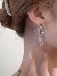 Bông tai hình ngôi sao & chuỗi trang trí - Bạc - Xem 3