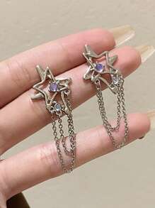 Bông tai hình ngôi sao & chuỗi trang trí - Bạc - Xem 4