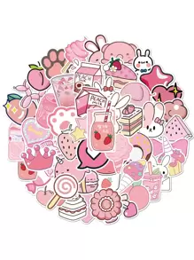 50 piezas Pegatina con estampado de dibujos animados - Rosa - Ver 1