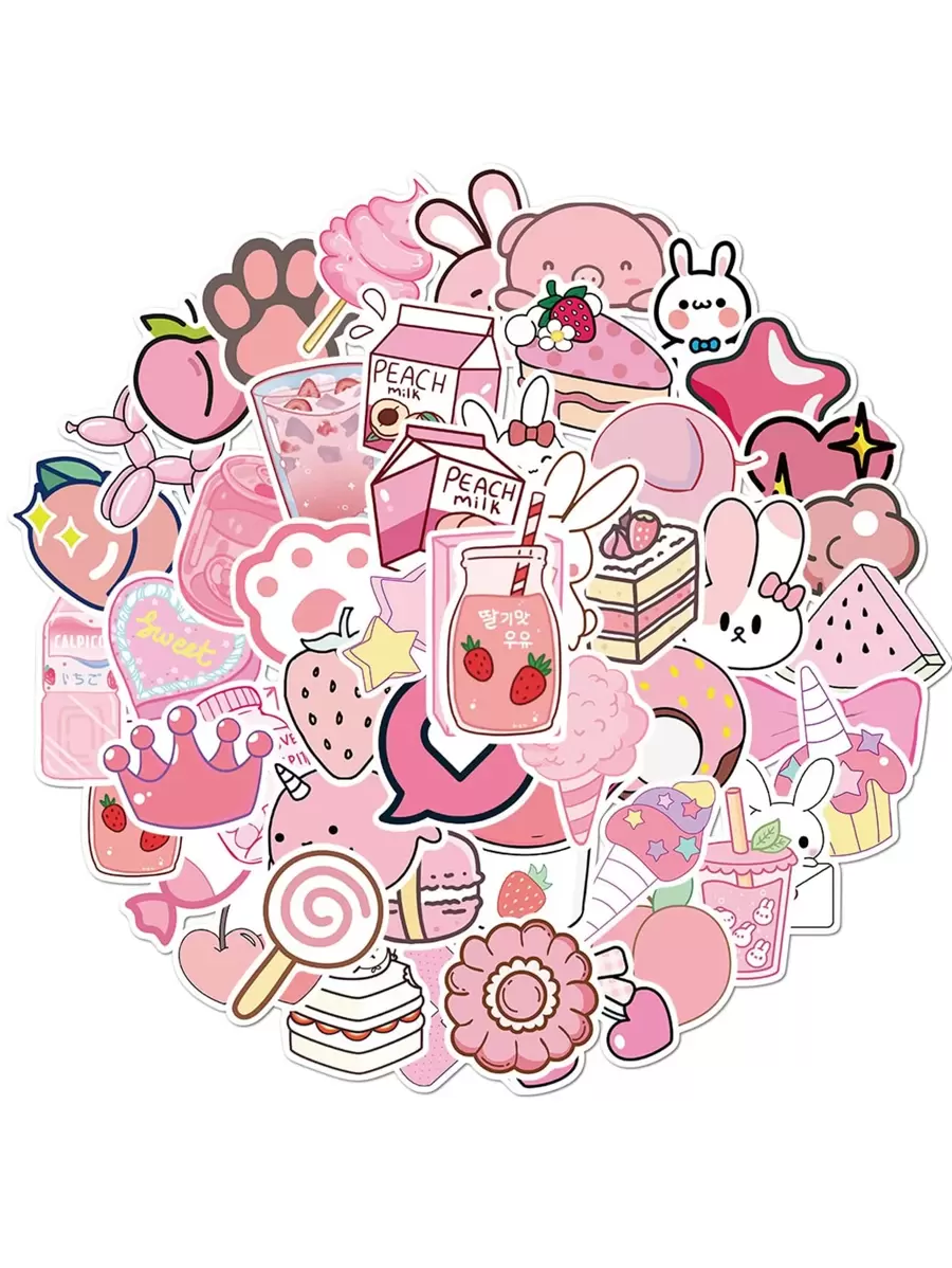 50 piezas Pegatina con estampado de dibujos animados - Rosa - Ver 1