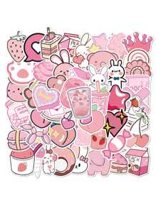 50 piezas Pegatina con estampado de dibujos animados - Rosa - Ver 5