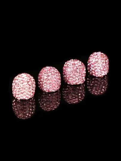 4pcs Rhinestone Decor Car Tire Valve Cap