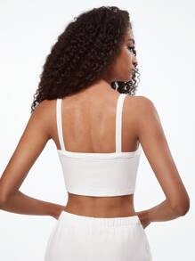 SHEIN BASICS 夏季實心肋織細肩帶短上衣 - 白色 - 查看 2