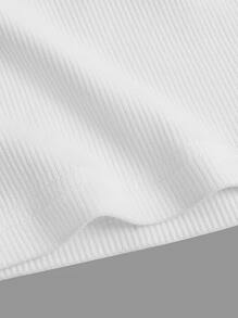 SHEIN BASICS 夏季實心肋織細肩帶短上衣 - 白色 - 查看 5