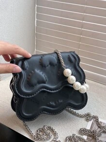 Mini Faux Pearl Decor Cloud Embossed Novelty Bag - Black - View 1