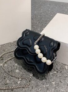Mini Faux Pearl Decor Cloud Embossed Novelty Bag - Black - View 2