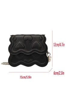 Mini Faux Pearl Decor Cloud Embossed Novelty Bag - Black - View 3