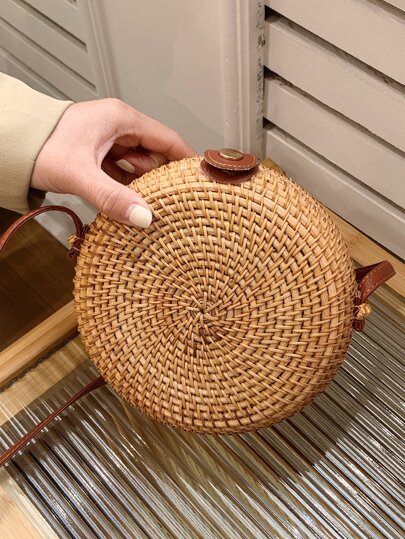 Mini Minimalist Straw Bag,Perfect For Summer Beach Travel Vacation Portable,Single School Supplies College,Middle School,High School,Back To School,Travel,Outdoors For Teen Girls,For School Student,For Teenagers Vintage,Soft,Fashionable,Minimalist Straw Bag