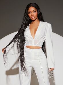 SHEIN SXY 西裝領短版西裝 - 白色 - 查看 4
