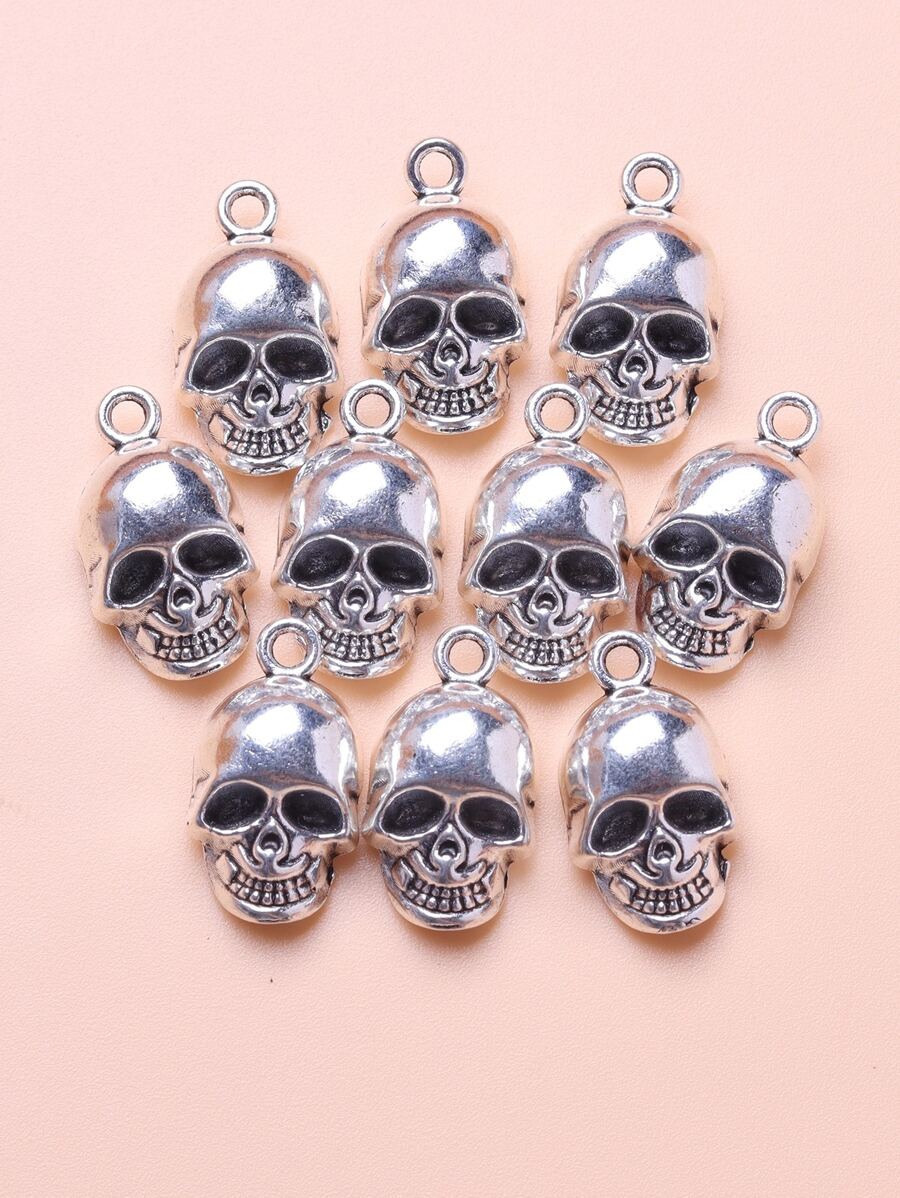 10入組時尚復古合金骷髏吊墜項鍊裝飾品吊墜DIY首飾配件 - 銀色 - 查看 1