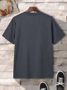 男士籃球和字母圖案T恤 - 深灰色 - 查看 2