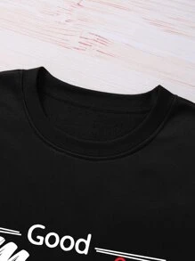 SHEIN LUNE Plus Slogan Graphic Thermal Lined Sweatshirt - Black - View 3