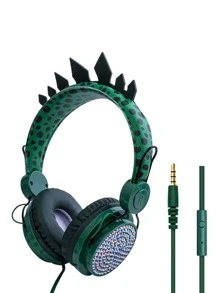 1入組兒童卡通恐龍設計水鑽裝飾有線頭戴式耳機 - 軍綠色 - 查看 1