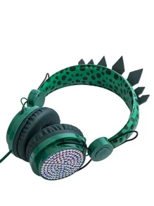 1入組兒童卡通恐龍設計水鑽裝飾有線頭戴式耳機 - 軍綠色 - 查看 2