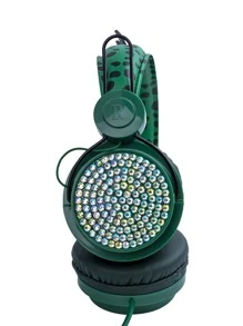 1入組兒童卡通恐龍設計水鑽裝飾有線頭戴式耳機 - 軍綠色 - 查看 3