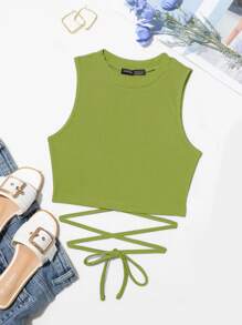 Chiquease Áo ba lỗ đính ren - Màu xanh Ô liu - Xem 1