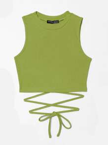 Chiquease Áo ba lỗ đính ren - Màu xanh Ô liu - Xem 4