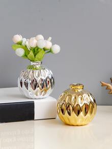 1pc Porcelain Flower Vase, Simple Silver Vase For Flower, Home Decor - Silver - View 6